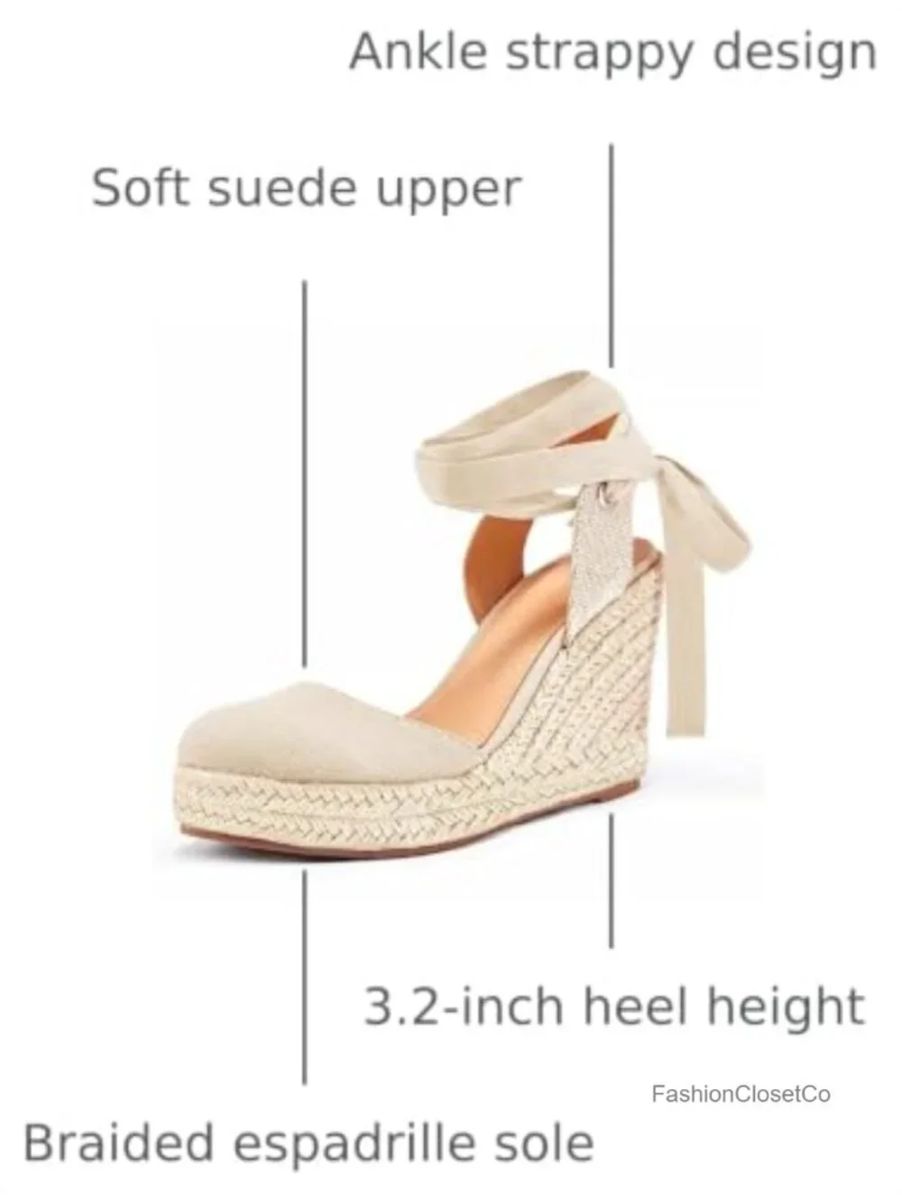 Women's Espadrilles Wedge Sandals Platform Closed Toe Ankle Strap Lace Up Suede